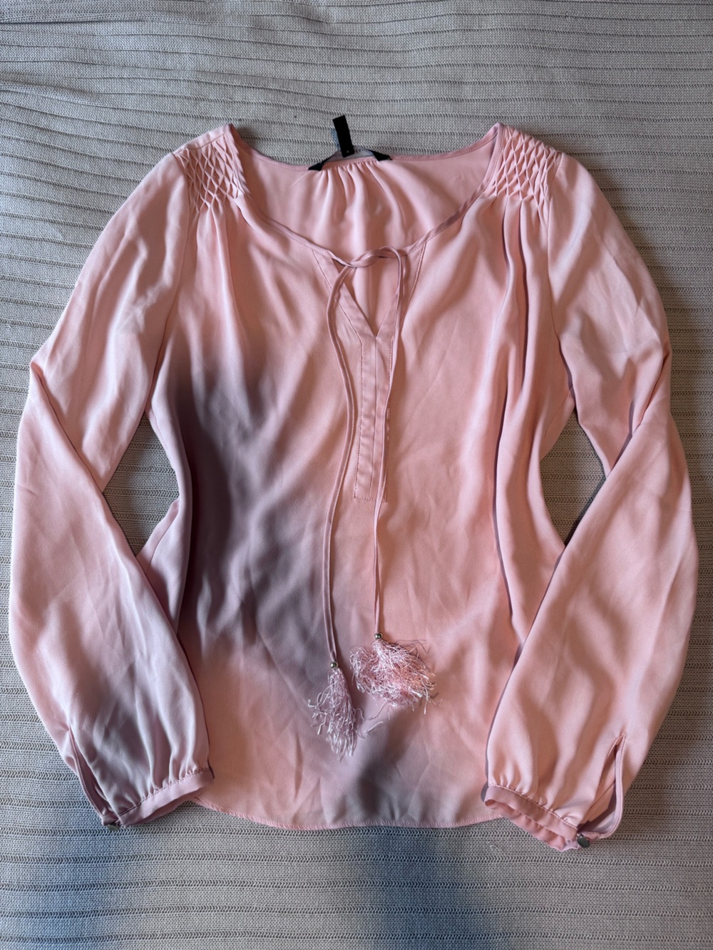 White House Black Market Light Pink Tassel Tie Blouse